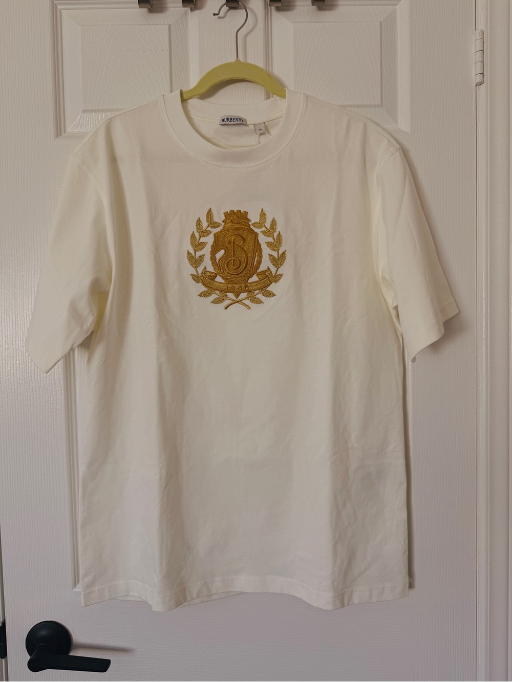 Unisex Burberry B Crest Cream Cotton Tee